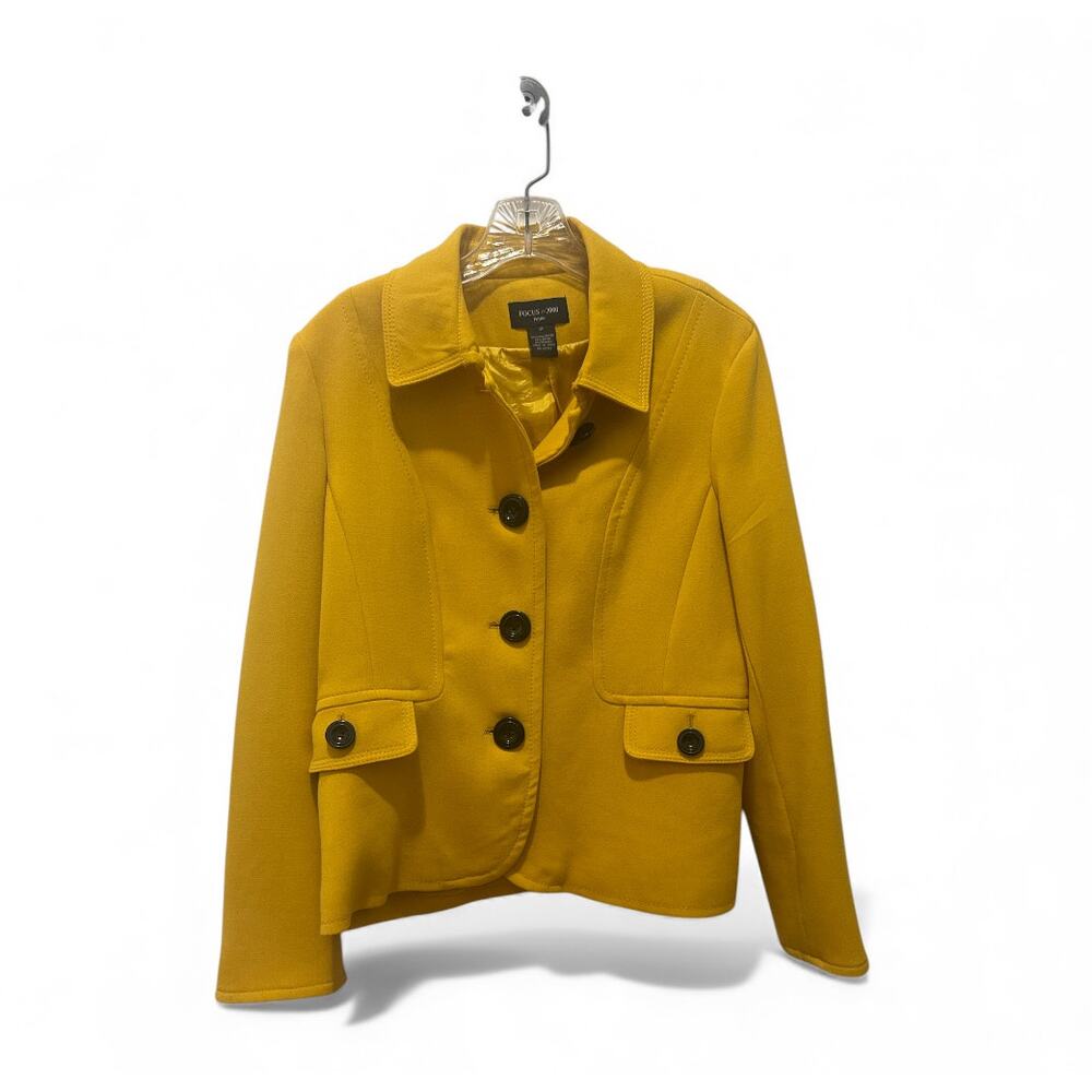 Focus 2000 size 12 petites yellow blazer black buttons 12p 12 petite jacket